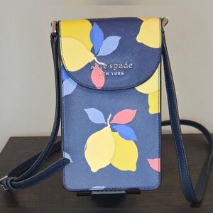 Kate Spade Lemon Print Phone Crossbody Wallet Citrus Navy NWOT